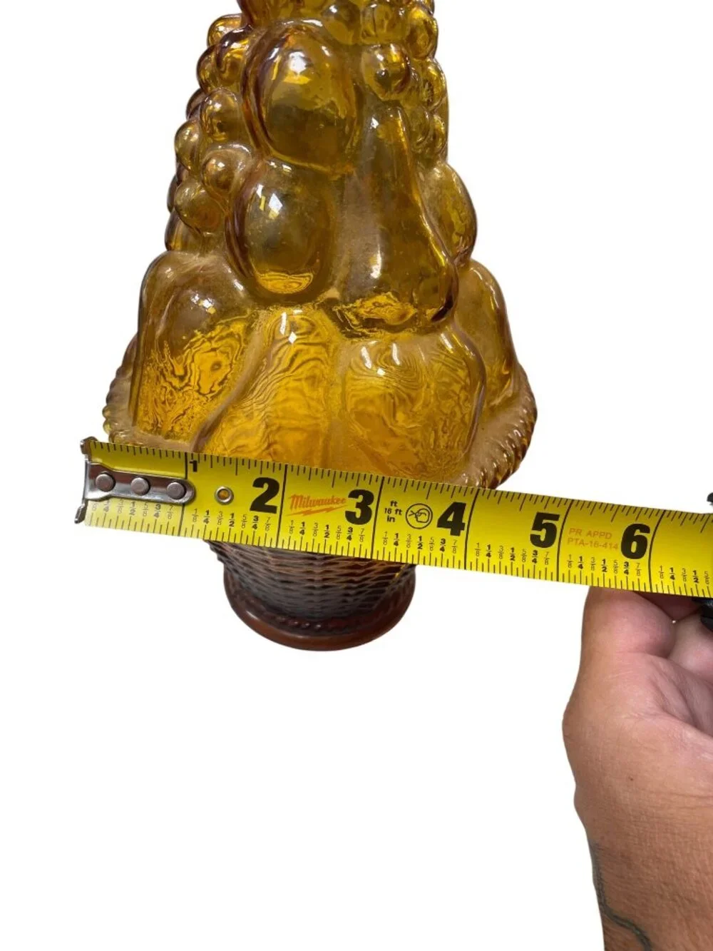 Vintage amber glass fruit basket yellow decantor Italy 11